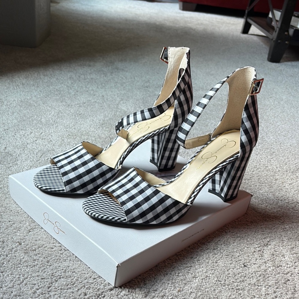 Jessica Simpson Black and White Gingham Heels, Brand New Never Worn!!!